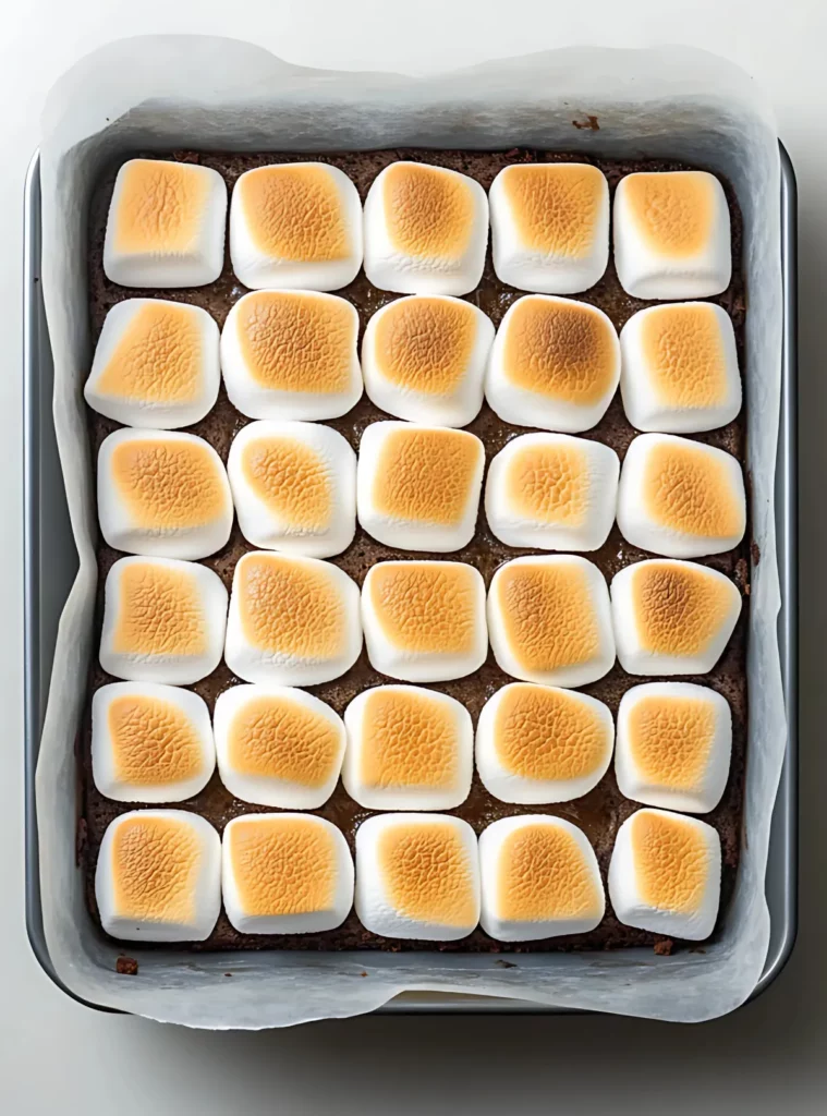 Baked brownies with toasted marshmallow squares
