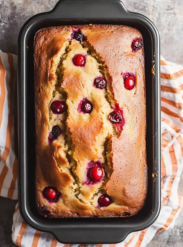 Baked cranberry loaf in pan