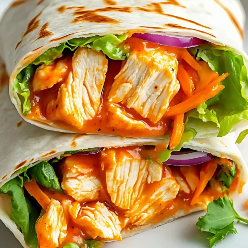 Close-up of buffalo chicken wrap on plate