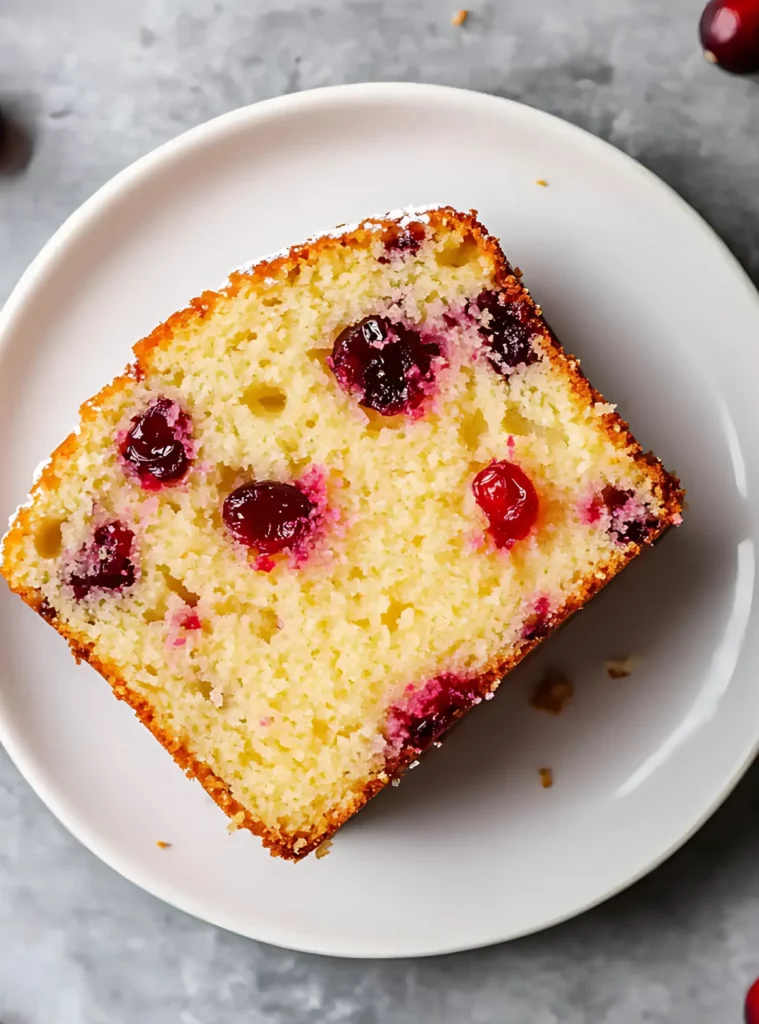 Cranberry loaf slice on white plate