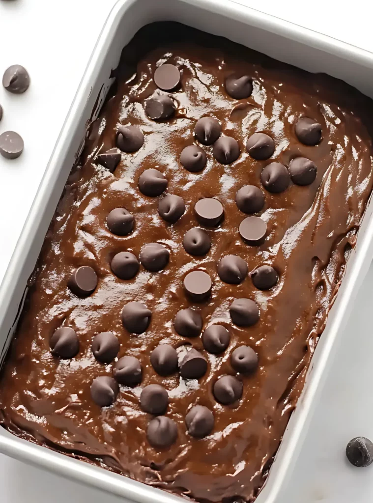 Double chocolate banana bread in loaf pan before baking