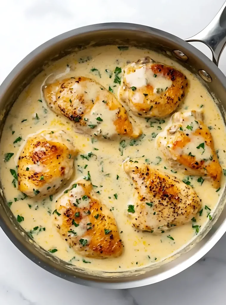 Easy Chicken breasts in creamy garlic Parmesan sauce with parsley
