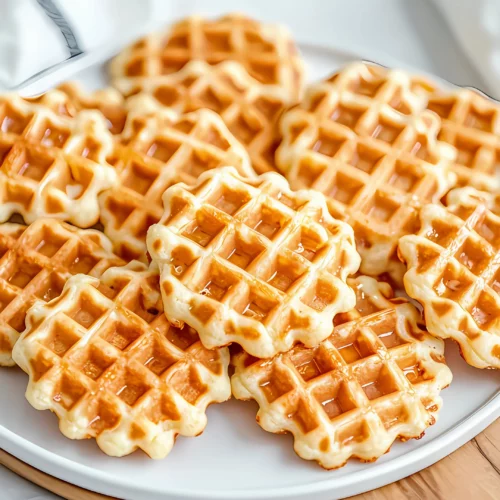 Freshly baked waffle cookies on cooling rack