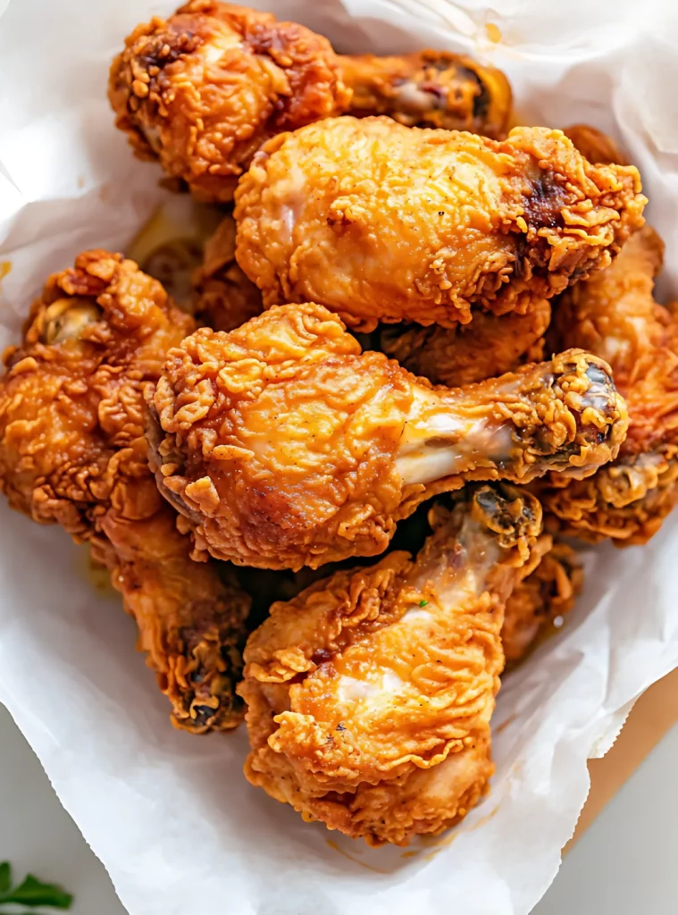 Fried chicken drumsticks in paper-lined basket