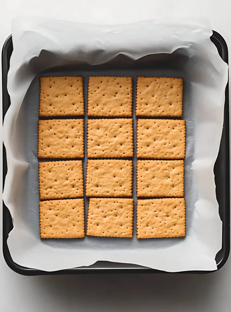 Graham crackers arranged in baking pan