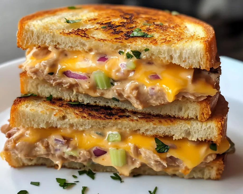 Grilled tuna melt sandwich on a plate