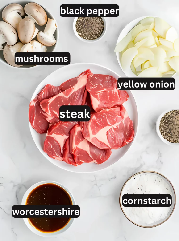 Ingredients for Slow Cooker Round Steak and Gravy