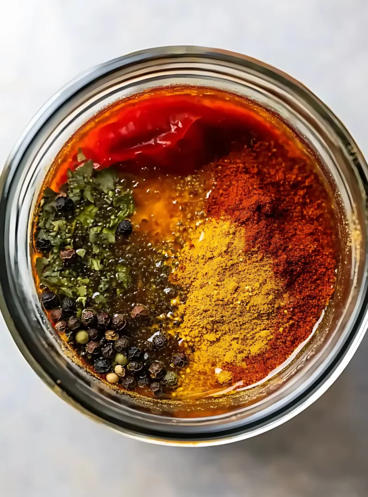Ingredients for chipotle marinade in jar top view