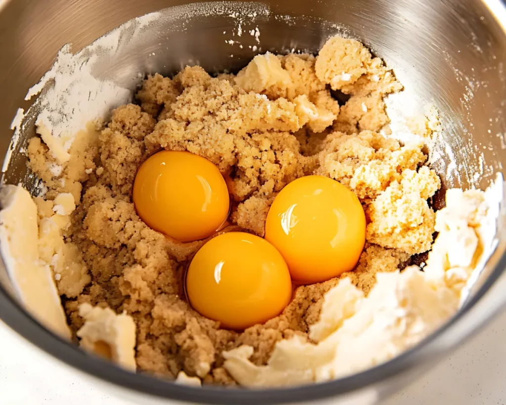 Mixing bowl with brown sugar butter and eggs