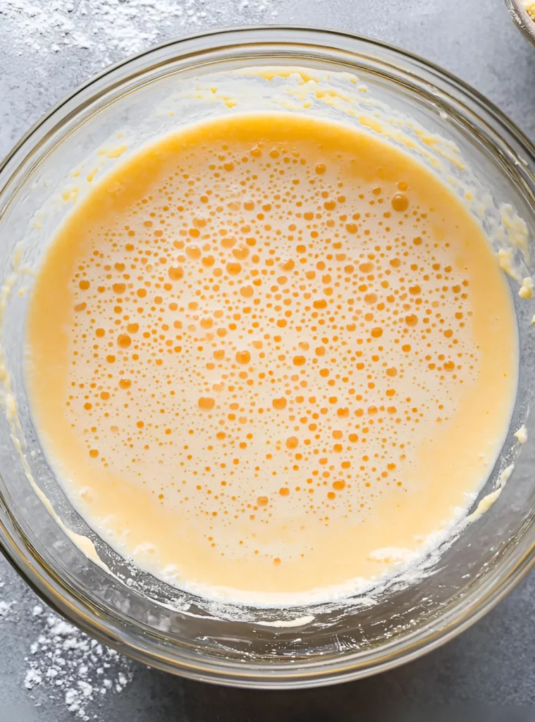Orange cake batter in glass bowl