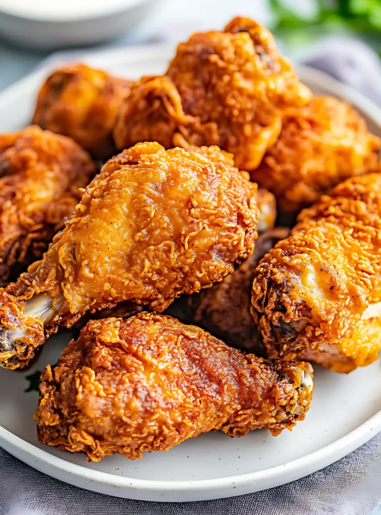 Plate of fried chicken drumsticks