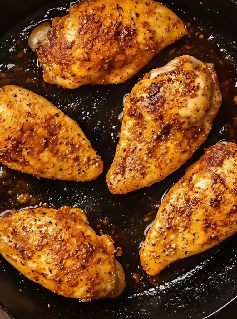 Seared chicken breasts in skillet