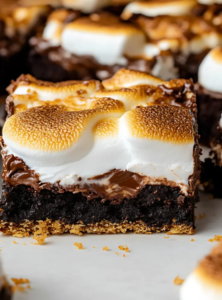 Single s'mores brownie with toasted marshmallow topping