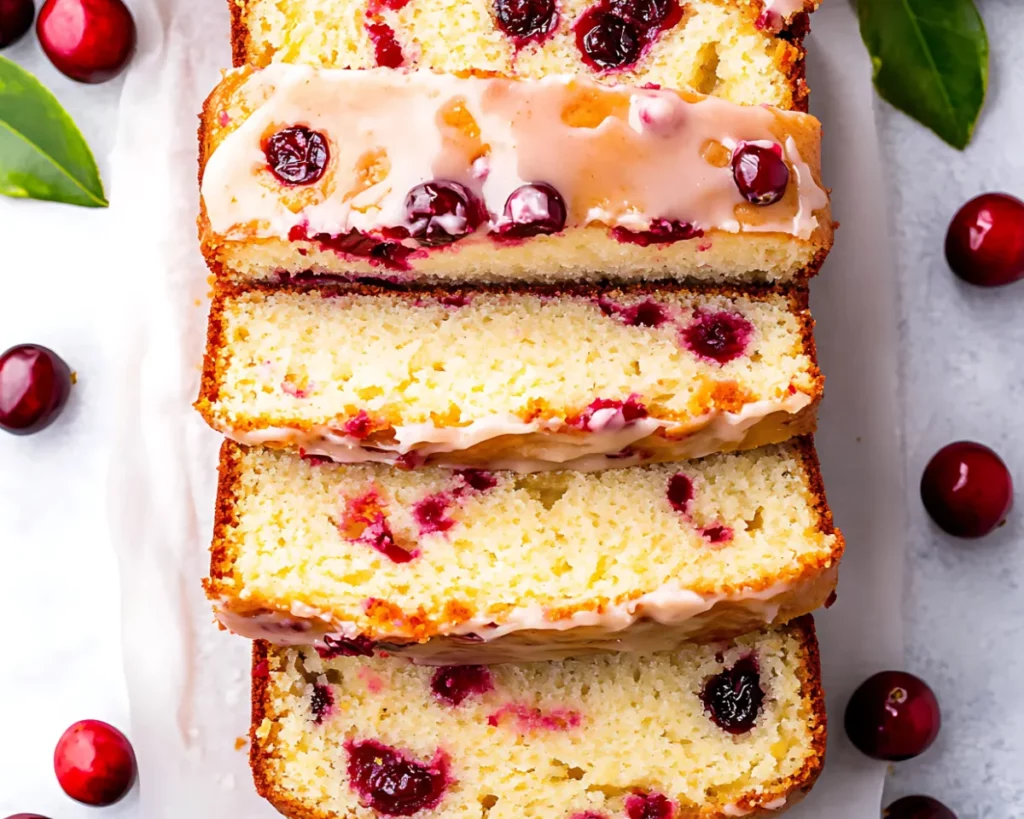 Sliced cranberry loaf with icing