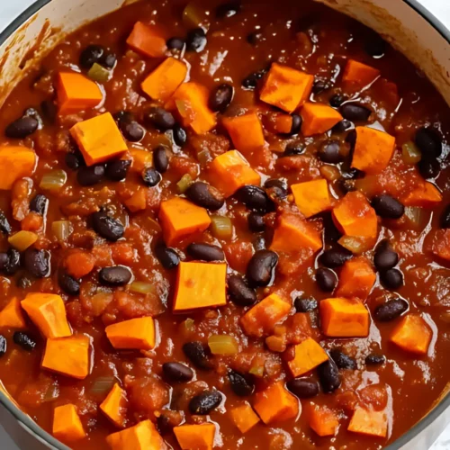 Sweet potato chili cooking in pot
