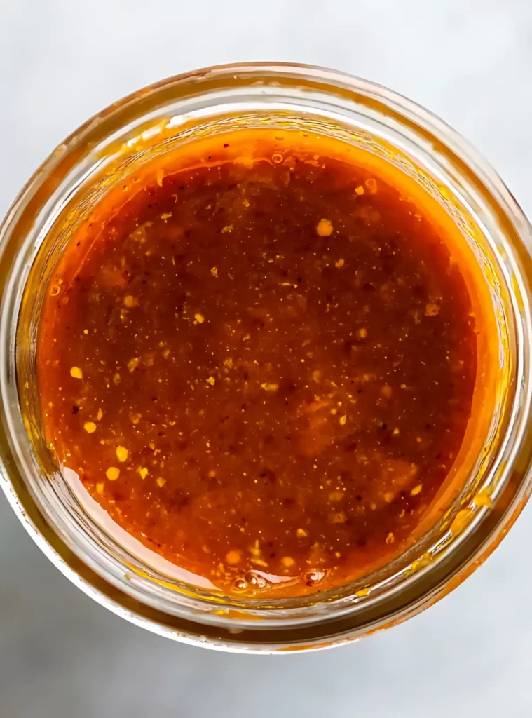 Top view of blended chipotle chicken marinade in jar