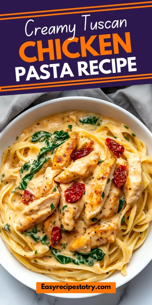 creamy tuscan chicken pasta with sun-dried tomatoes and spinach Recipe
