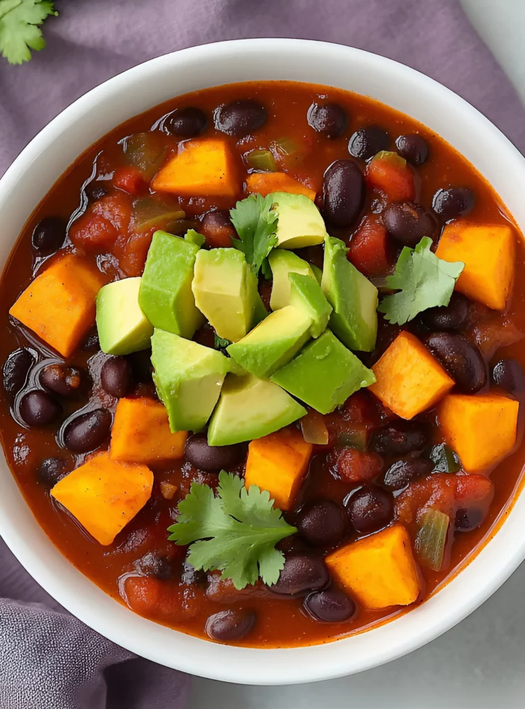 the best Sweet potato chili with fresh cilantro in pot