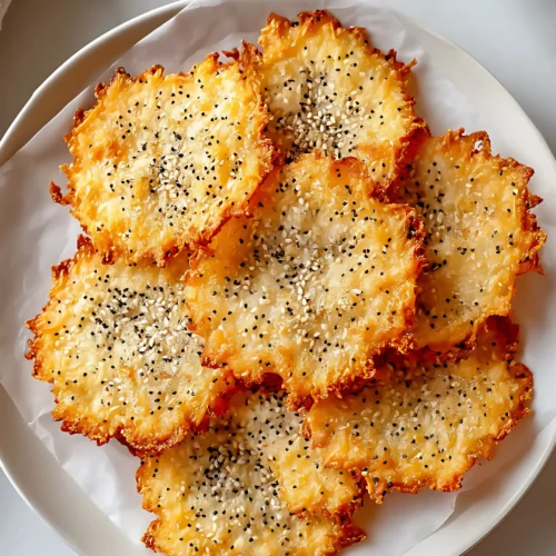 Baked cheese chips on white plate