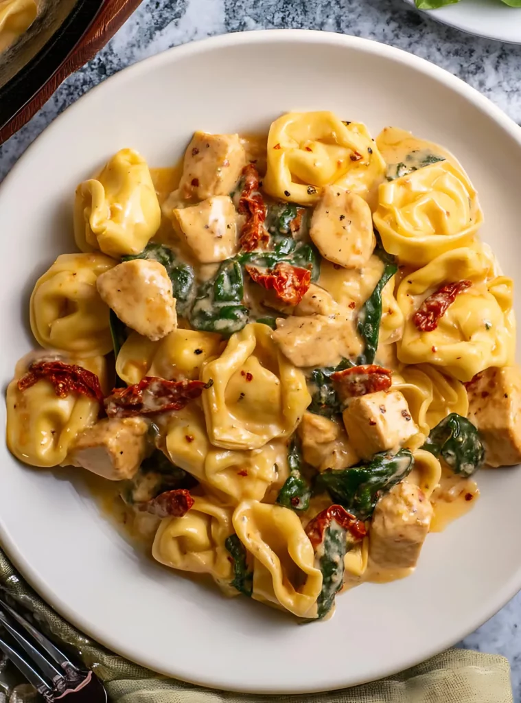 Cheesy tortellini pasta served in plate