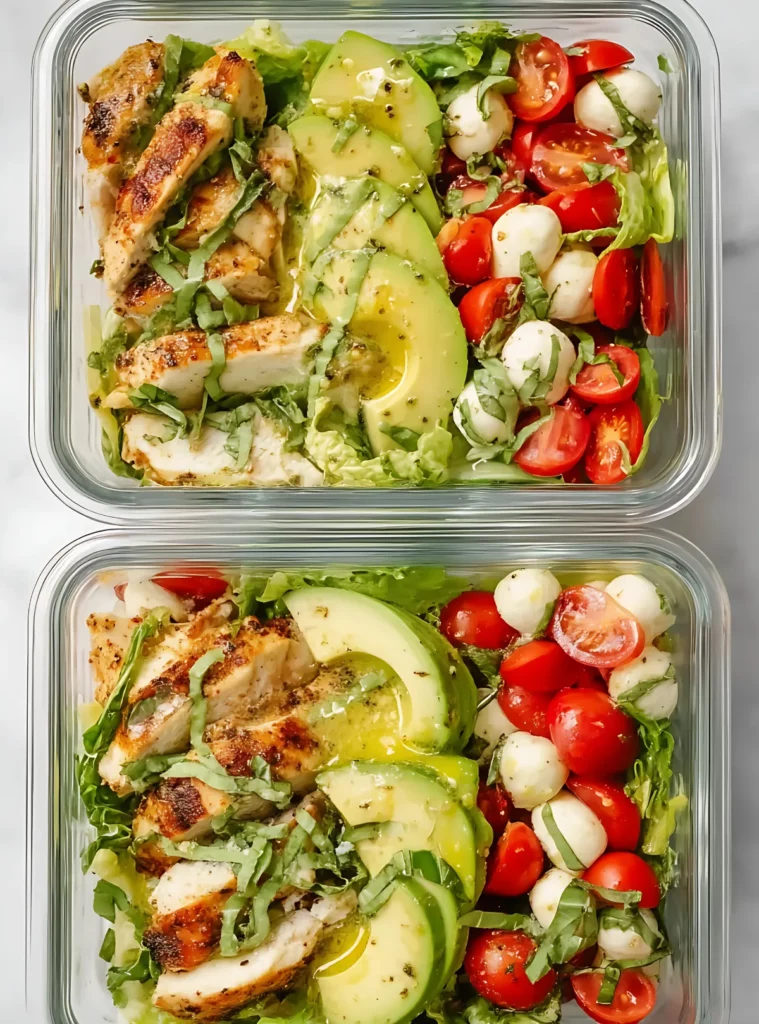 Chicken caprese meal prep boxes