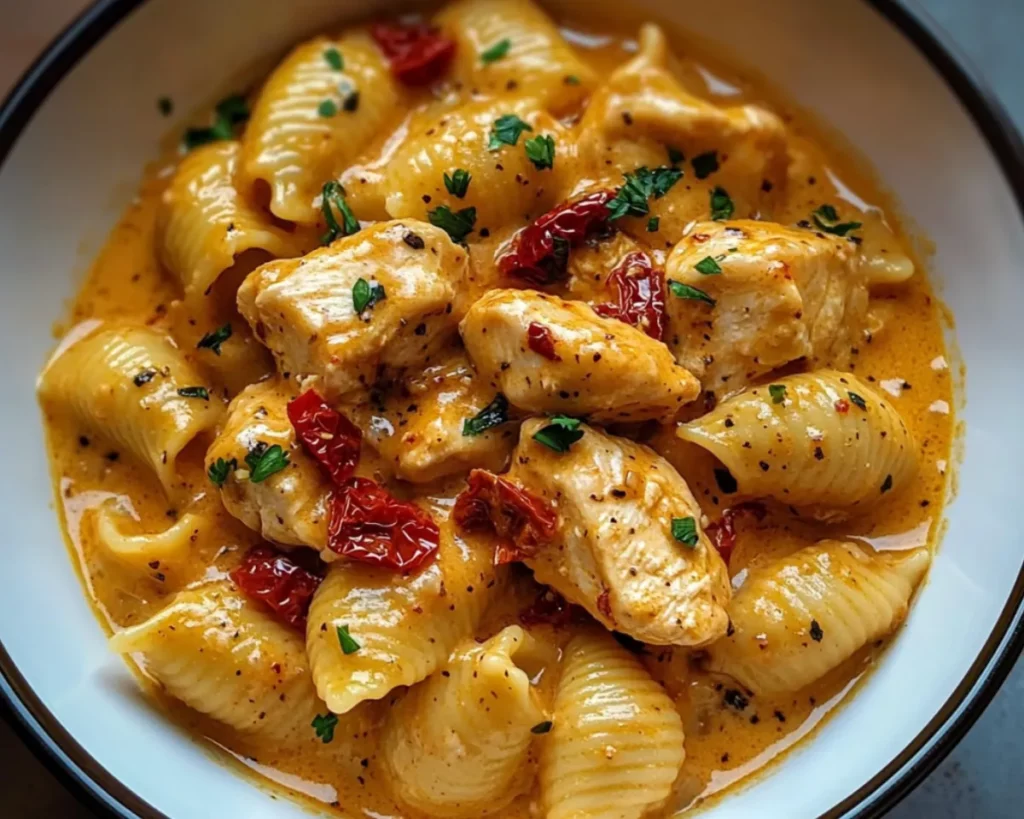 Chicken pasta shells in creamy sauce