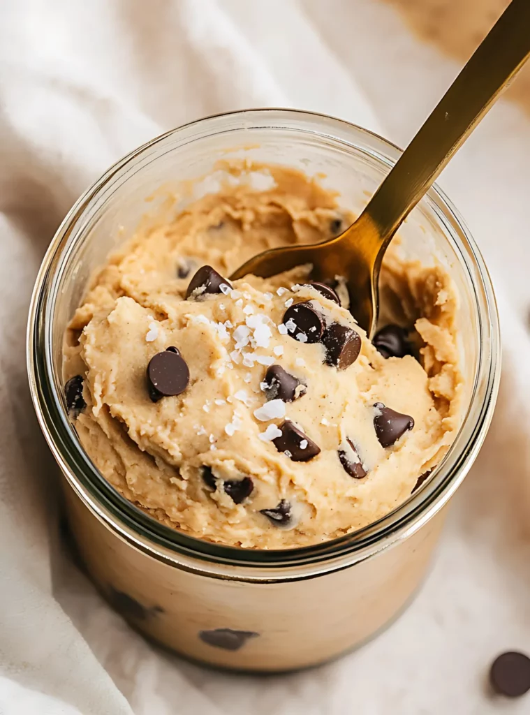Cookie dough in jar with gold spoon