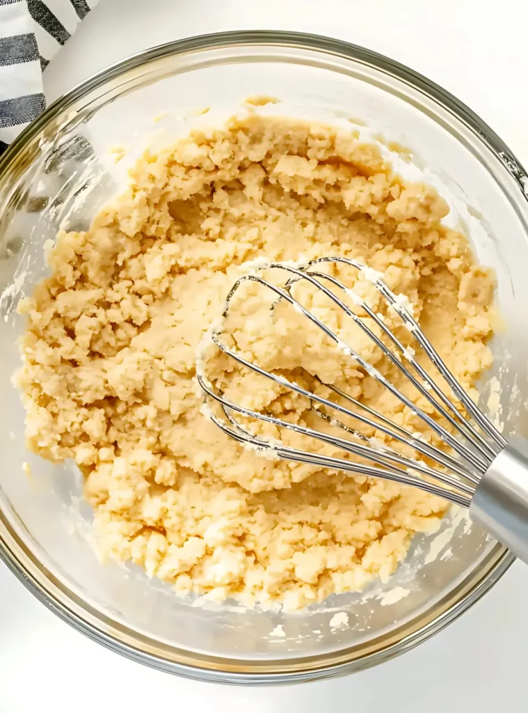 Creamy cookie dough in glass bowl