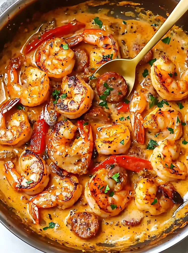 Creamy shrimp sausage skillet
