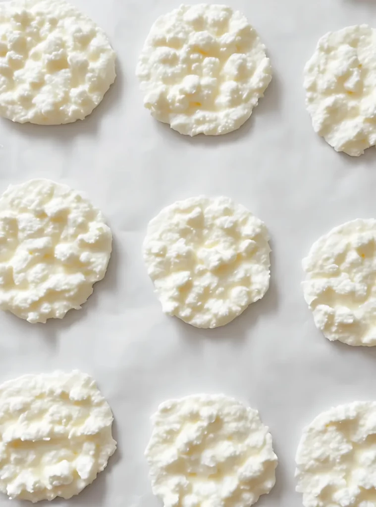 Flattened plain cottage cheese rounds