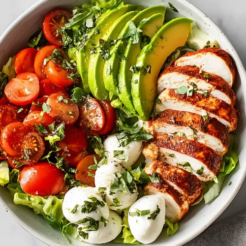 Fresh bowl of caprese chicken salad