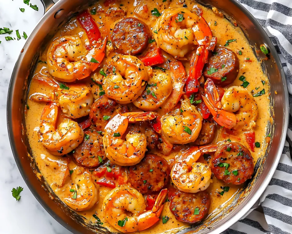 Golden shrimp creamy skillet with sausage recipe