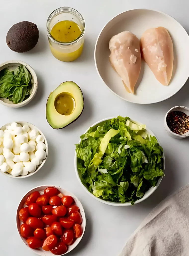 Ingredients for caprese chicken salad