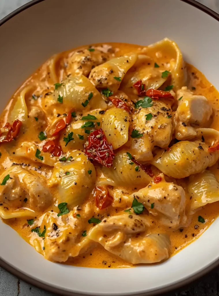 Pasta with tender chicken and parsley