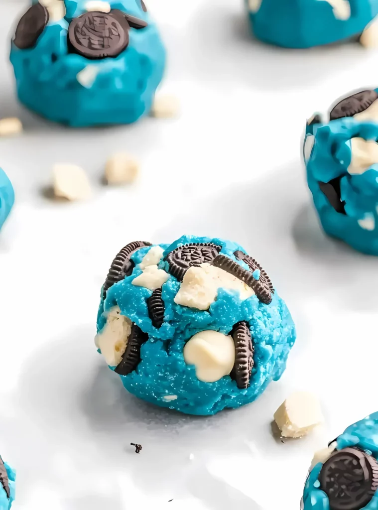 Raw cookie dough balls with toppings