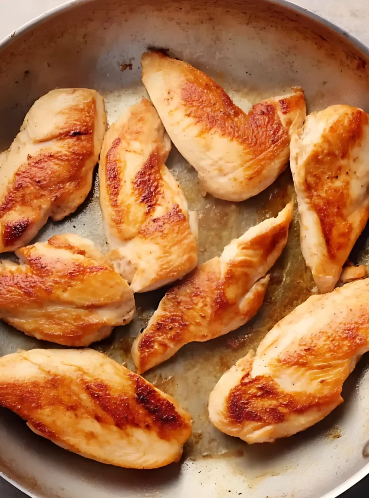 Seared chicken breasts in dry skillet