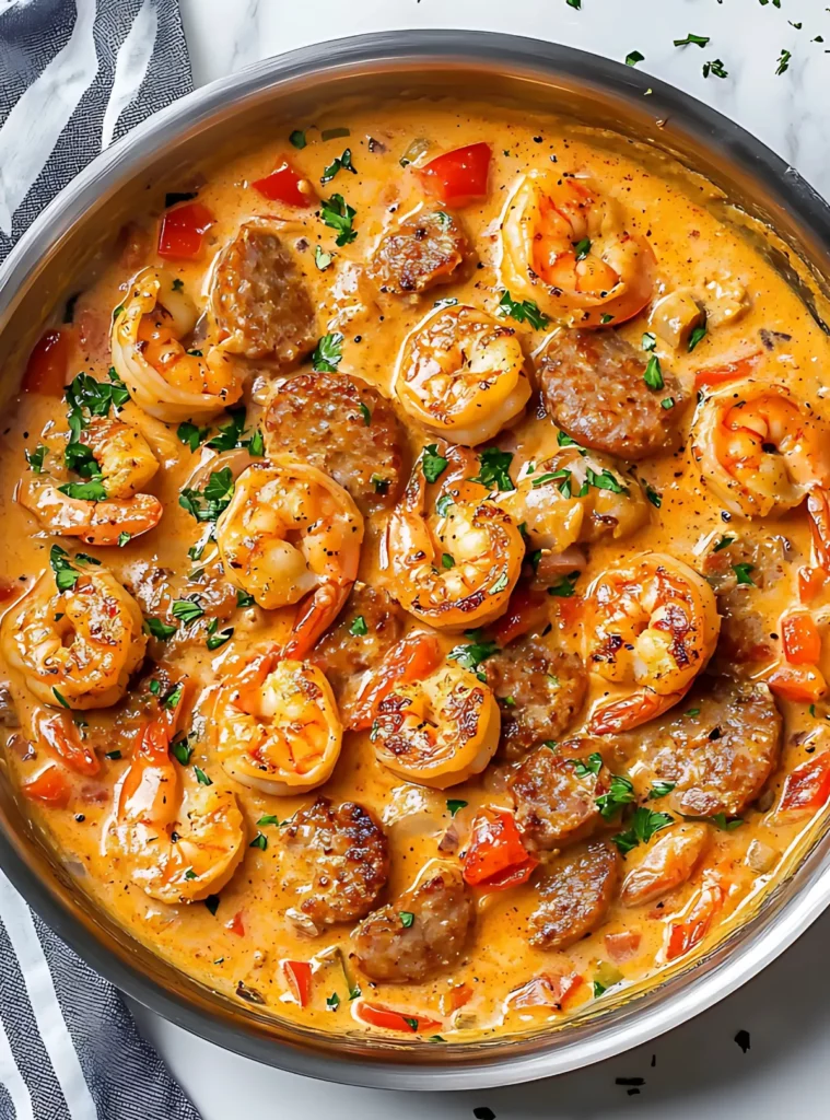 Spicy sausage shrimp skillet
