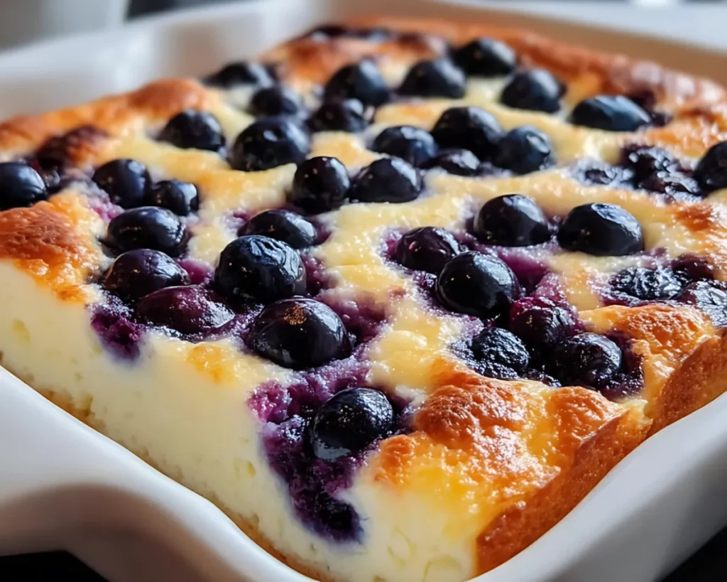 Baked blueberry casserole with browned crust