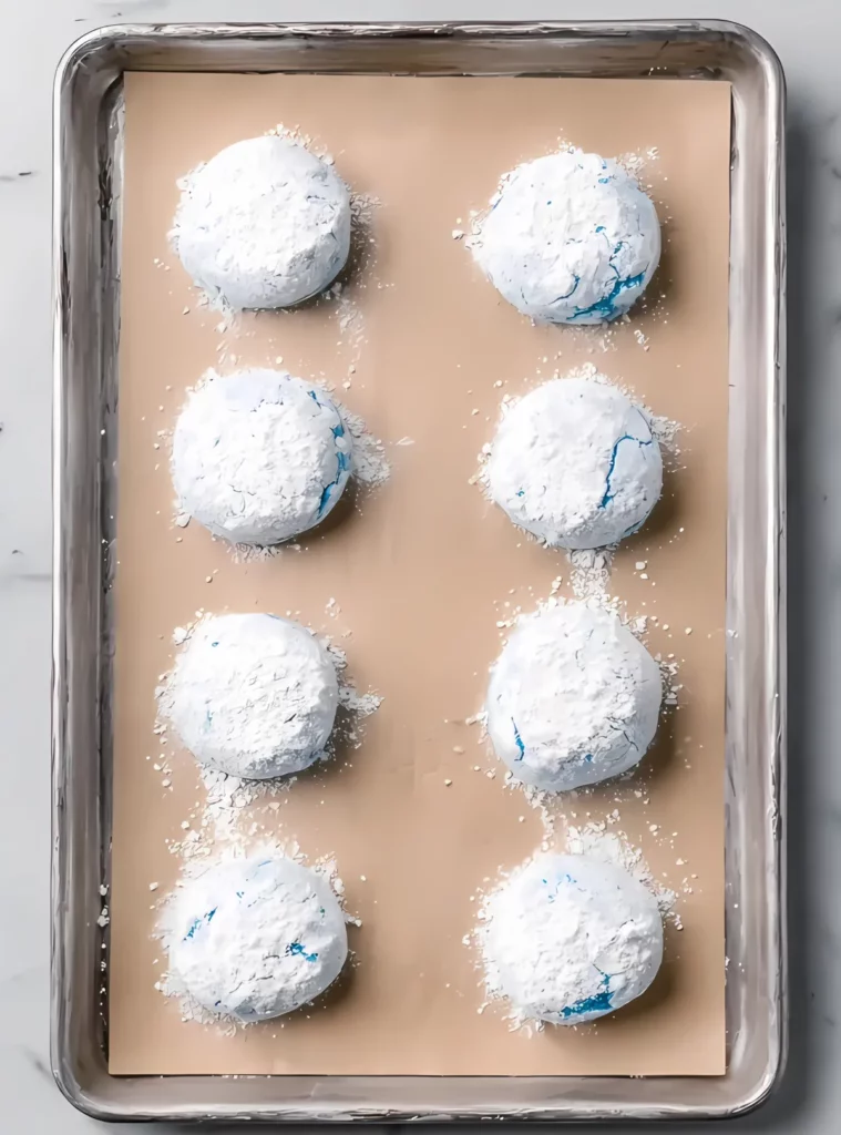 Blue cookies coated with powdered sugar