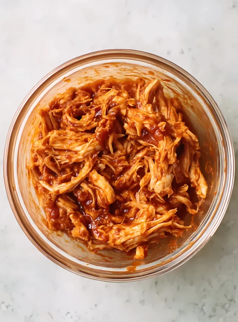 Bowl of shredded BBQ chicken