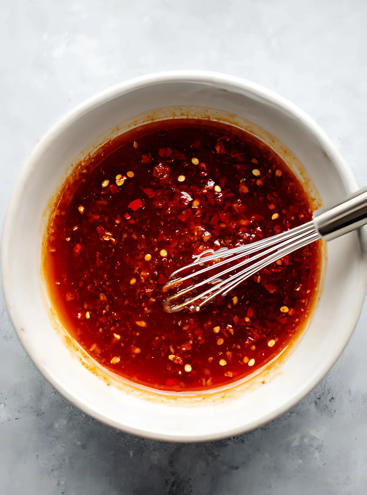 Bowl of spicy chipotle sauce with whisk