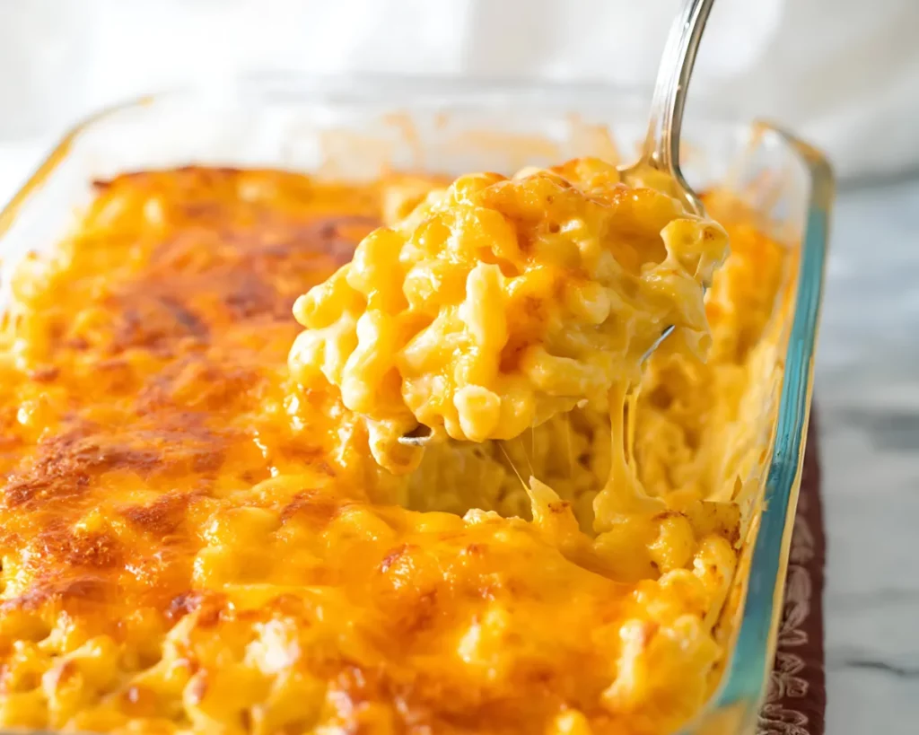 Cheesy baked mac and cheese scoop