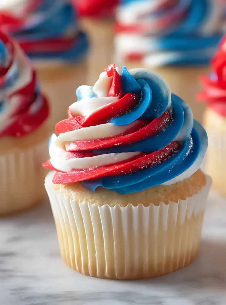Closeup of one frosted cupcake