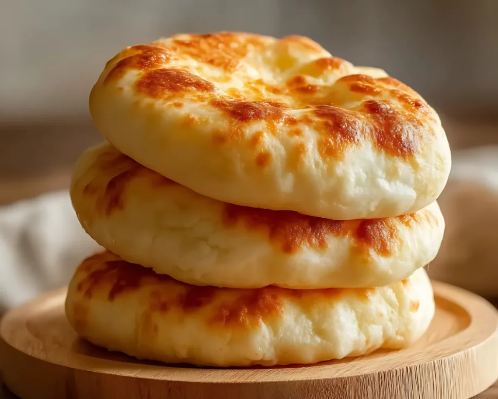 Cloud breads stacked on wooden plate with soft light