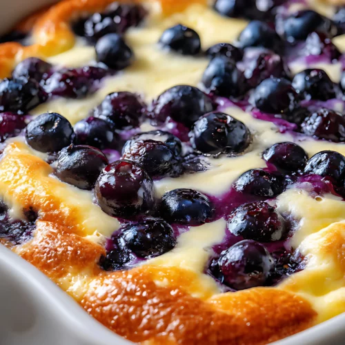 Juicy blueberry custard bake fresh from oven