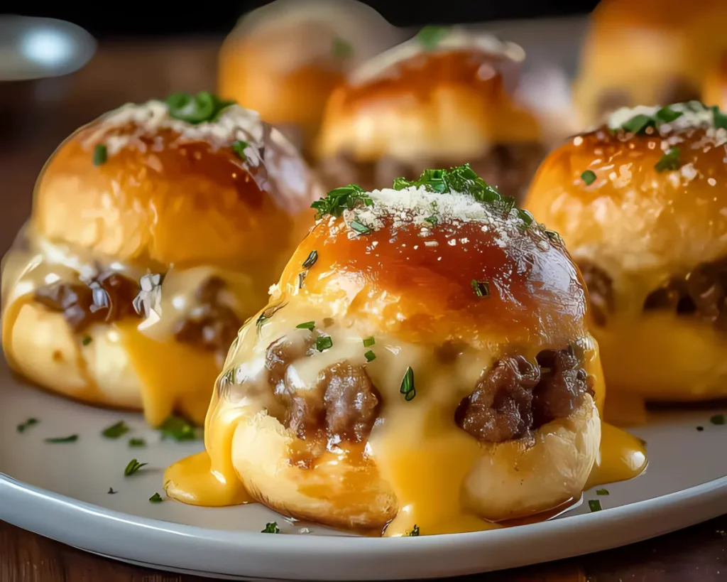 Plate of garlic cheeseburger bombs