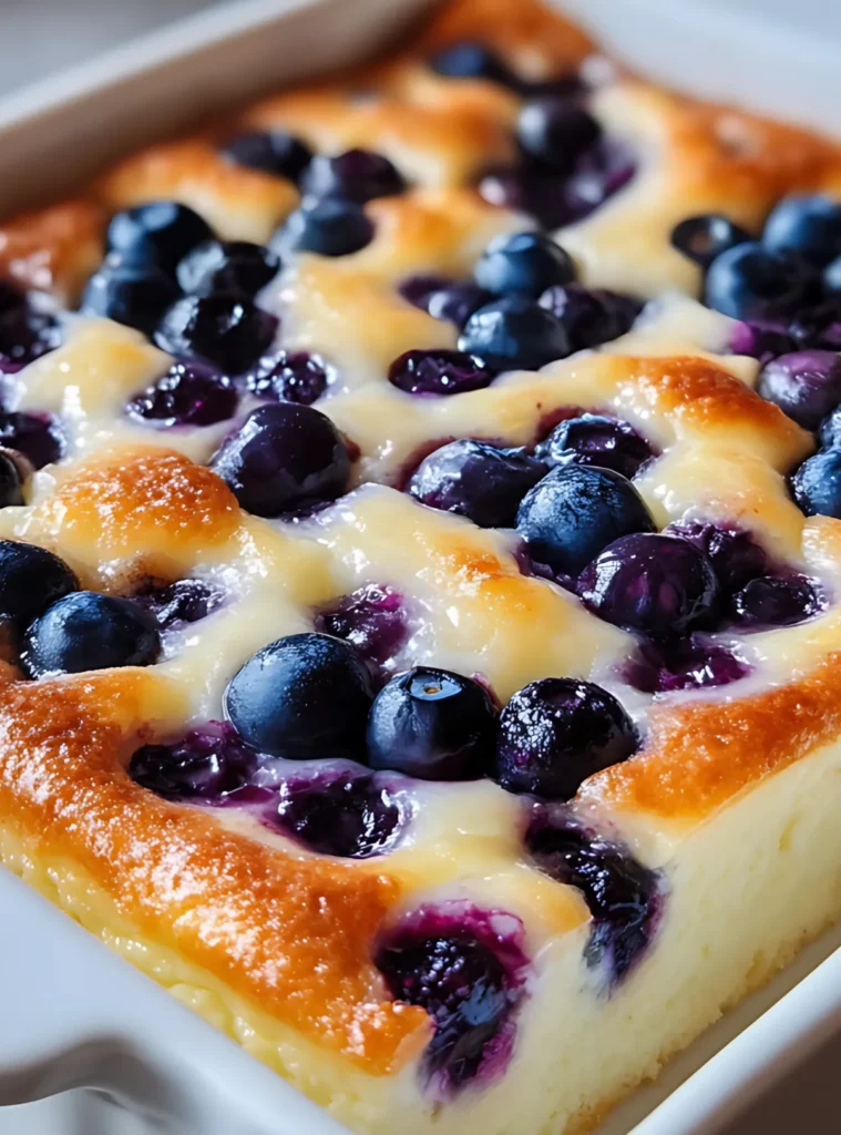 Protein-rich blueberry bake in ceramic pan