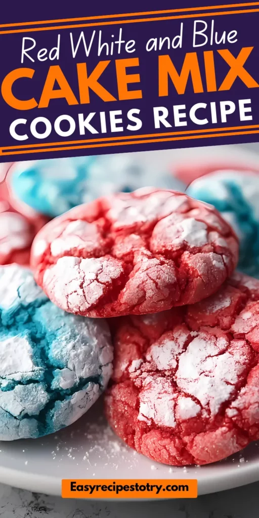 Red White & Blue Cake Mix Cookies 4th of july recipe