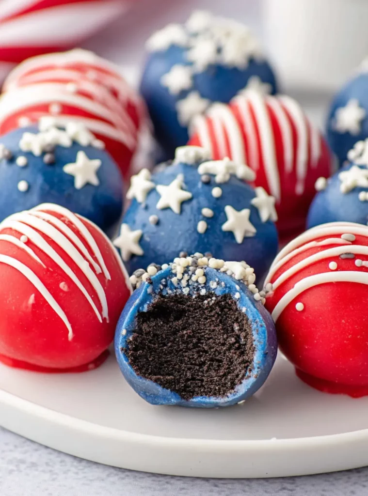 Red and blue Oreo truffles
