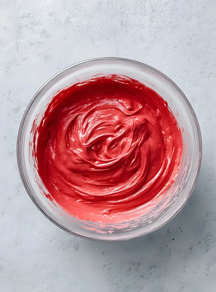 Red whipped meringue in bowl